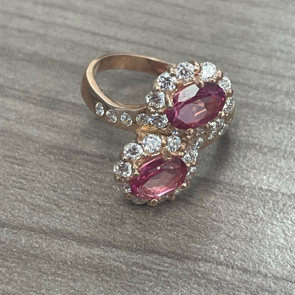 New Size 7 genuine, pink tourmaline and white CZ sterling ring